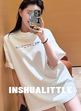 LOOG Aou两种版型 随便穿都好看~ 26s做旧字母拼色短袖女T恤