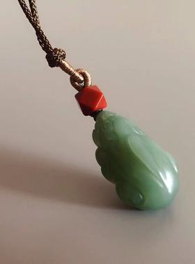 和田玉碧玉貔貅吊坠项链可调节