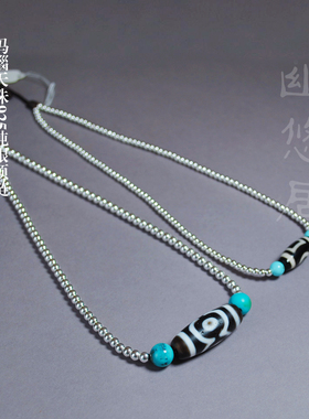 天珠原矿绿松石纯银锁骨链恩珠