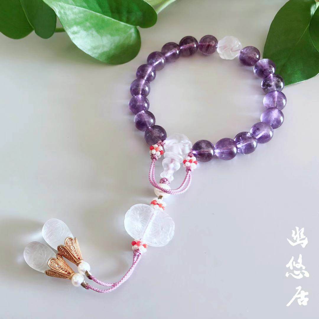 【幽悠居】天然紫水晶白水晶故宫手工宫廷十八子手串压襟特价