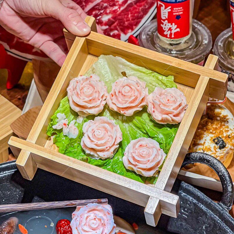 网红火锅店餐具四方竹木盒子创意日式商用小吃凉菜豆腐蔬菜专用盘