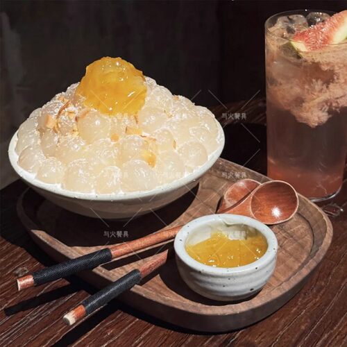 need同款新创意日韩料理餐具斗笠甜品雪冰沙拉碗实木木质托盘套装