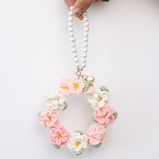成品手工钩织山茶花环挂件毛线编织铃兰车挂编织钥匙扣包包挂饰件
