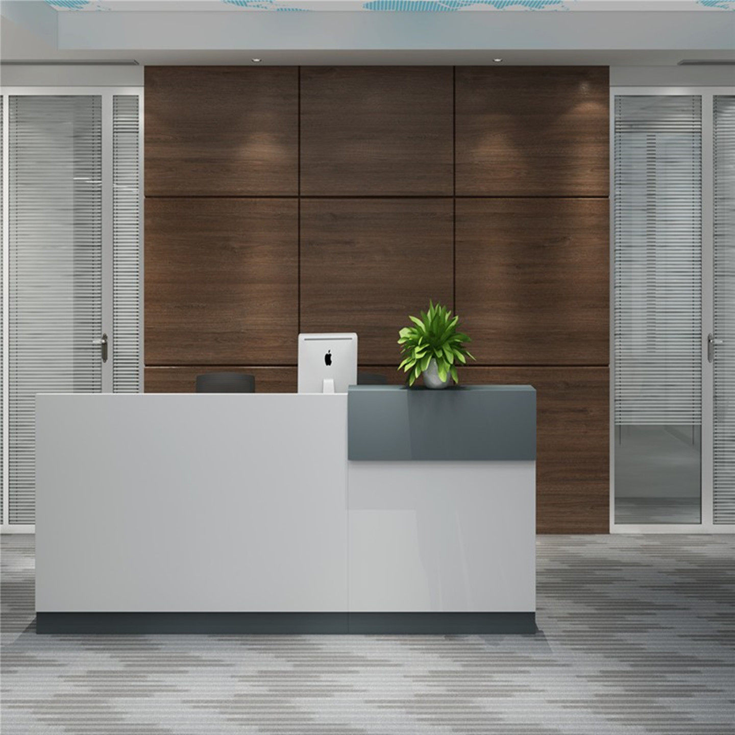 格诺瓦时尚简约3.2米前台牛津白宝石绿公司办公形象接待台背景墙