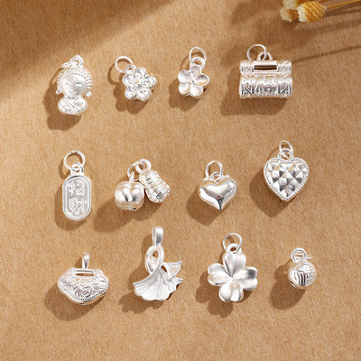 999足银吊坠爱心纯银樱花项链手镯挂件手工手链串珠DIY饰品配件