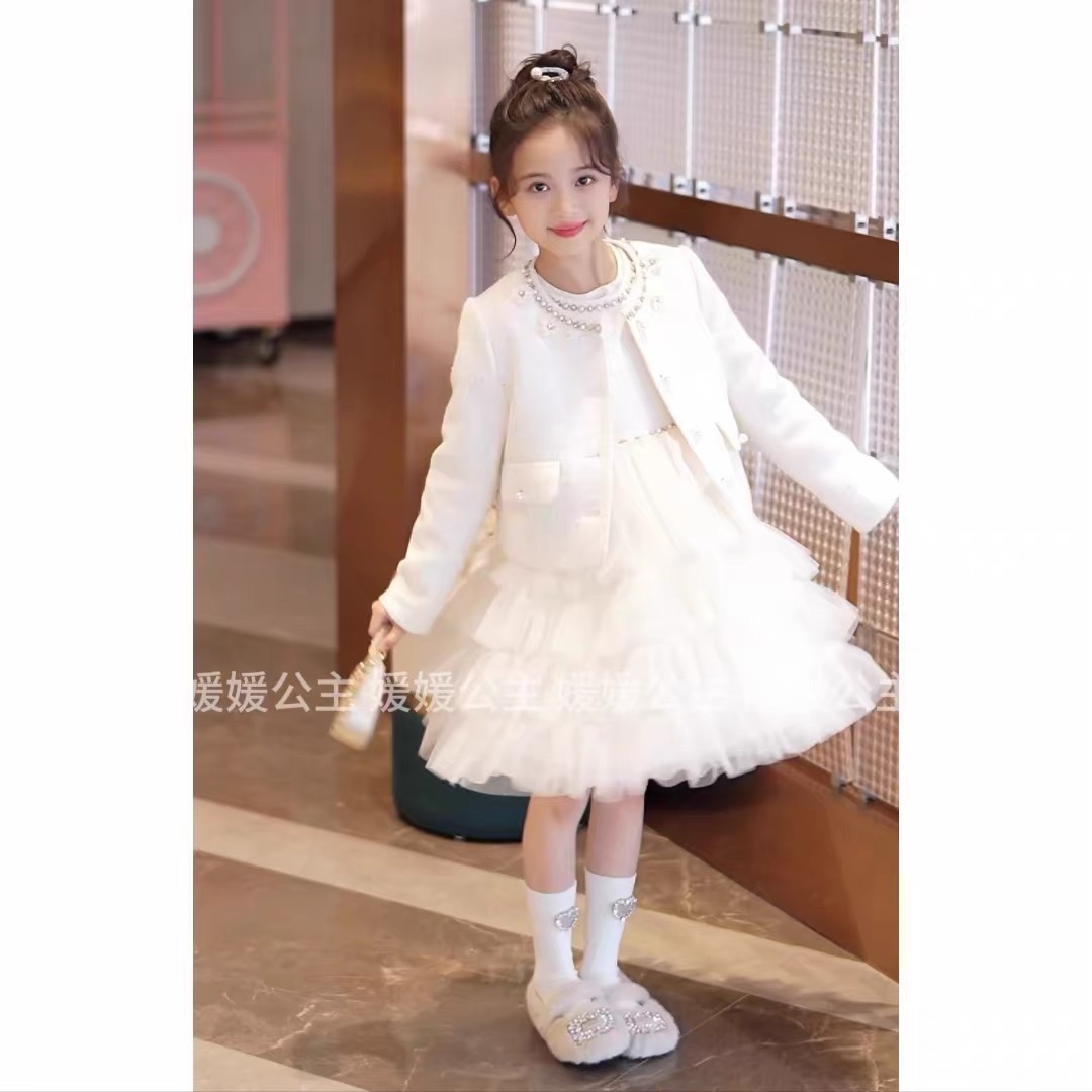 女童小香风外套百褶裙套装2025新款洋气冬装半身裙两件套连衣裙