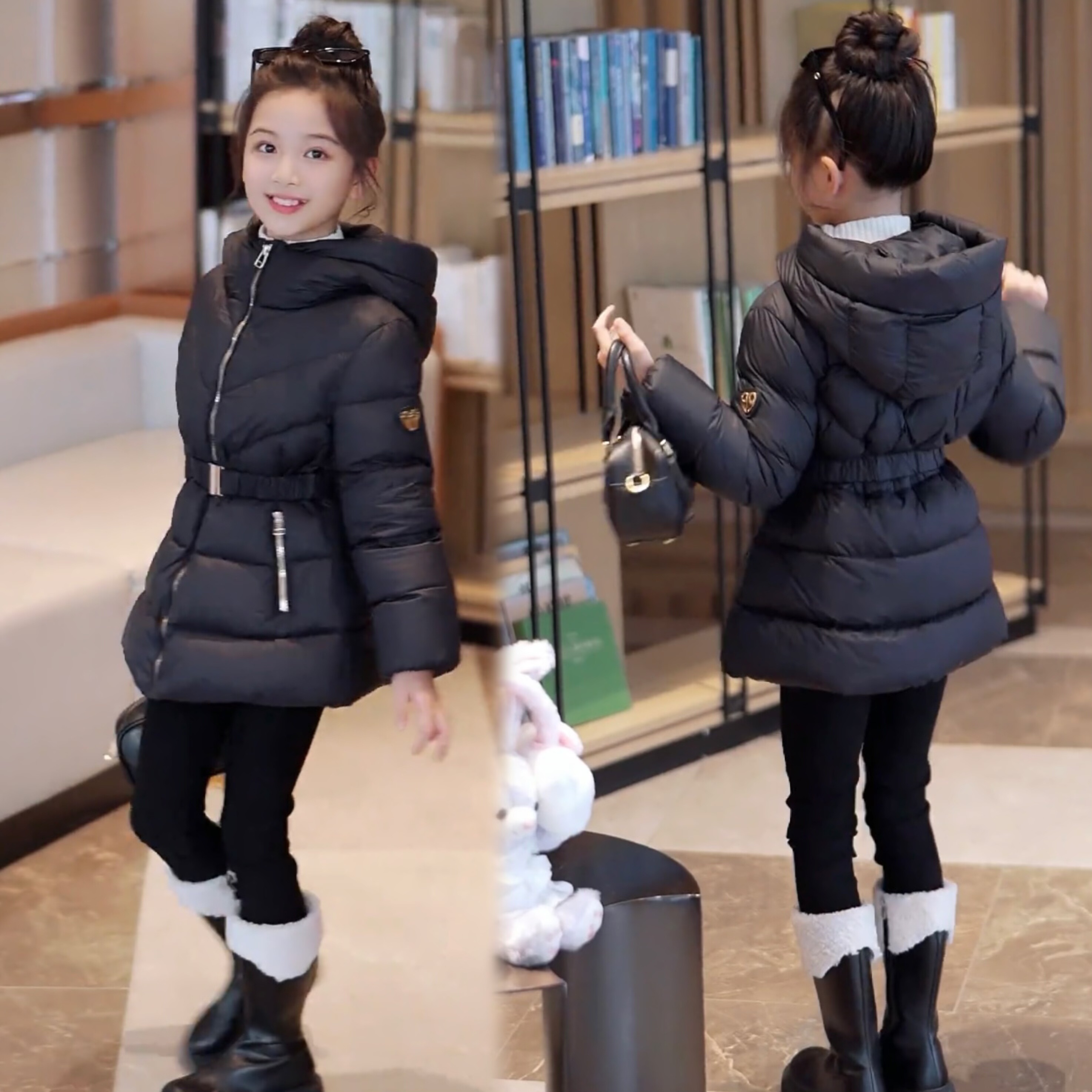 气质显瘦女童羽绒服中长款外套