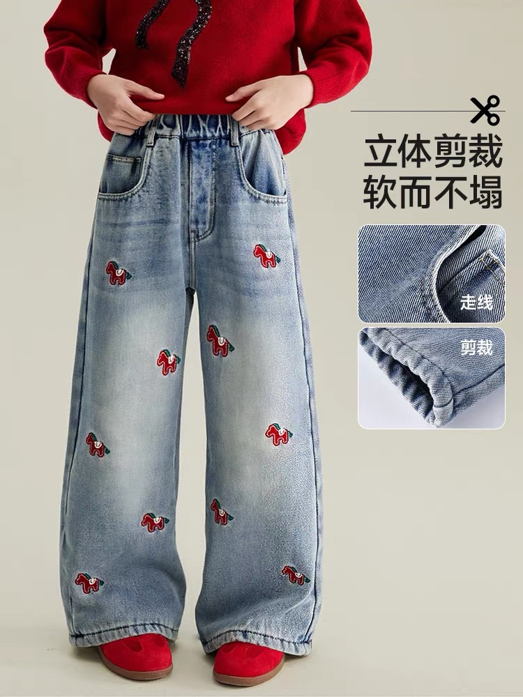 女童牛仔裤秋冬2025新款加绒裤子