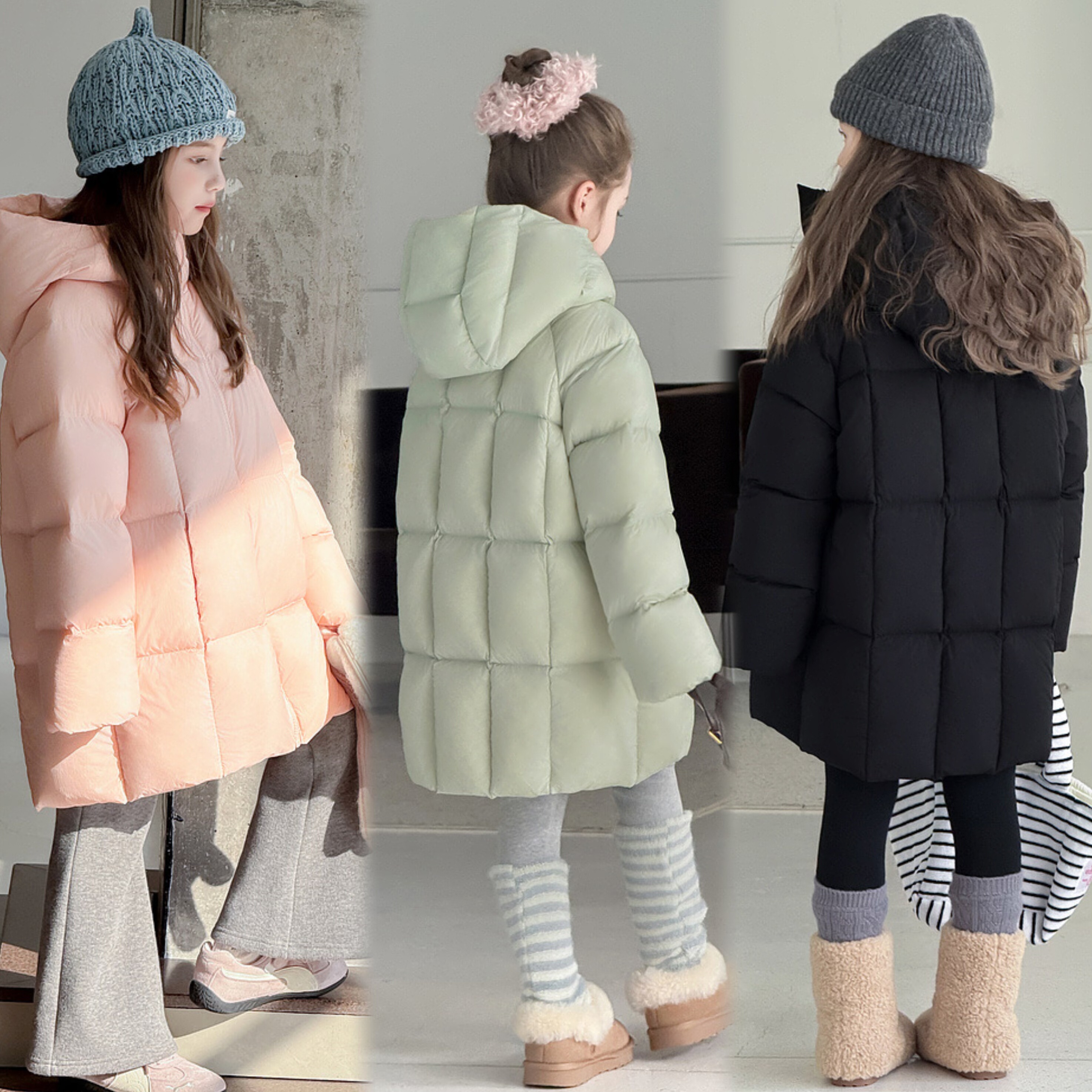 女童羽绒服外套2025新款中长款鹅黄色蝴蝶披肩可拆卸帽羽绒外套女