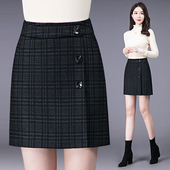 秋冬格子短裙女弹力松紧高腰宽松显瘦大码 包臀半身裙a字裙一步裙