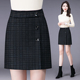 秋冬格子短裙女弹力松紧高腰宽松显瘦大码 包臀半身裙a字裙一步裙