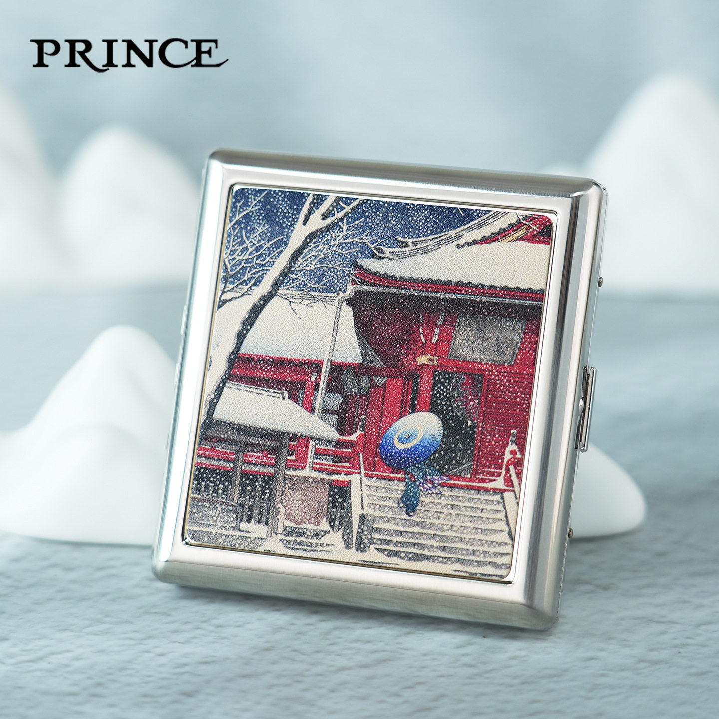 prince王子烟盒金属真皮上野之雪创意烟夹防潮防压粗烟专用20支