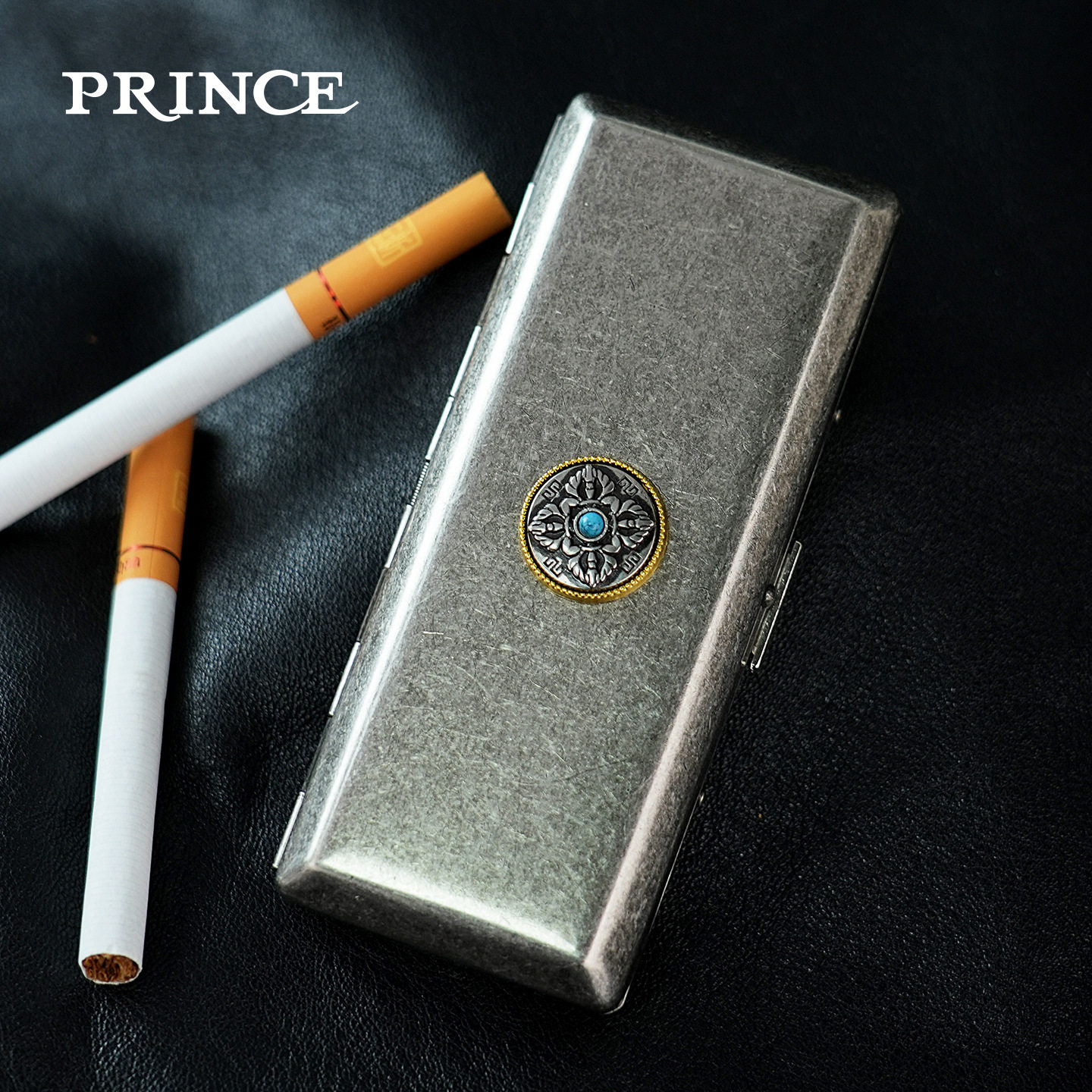 prince王子烟盒金刚杵转盘把玩个性烟夹古银做旧粗中细防潮送礼