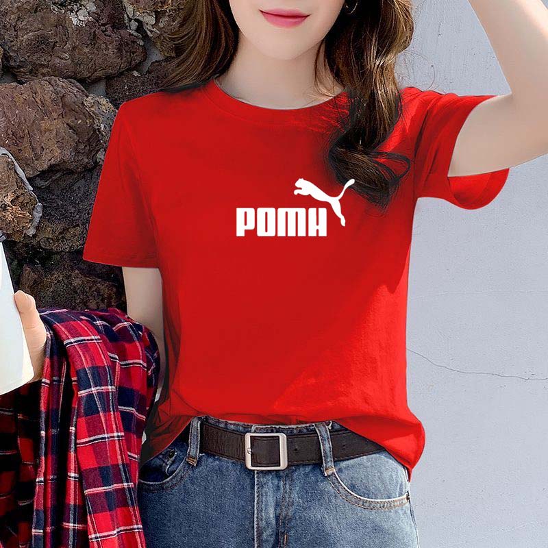 BM夏季纯棉短袖t恤女2025新款宽松上衣女韩版白搭打底衫红色体恤