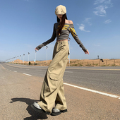 复古卡其色工装 高腰显瘦宽松休闲阔腿长裤 裤 新款 子 女2025春季 美式