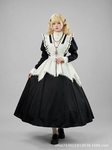 新款 中世纪暗黑系高级感泡泡袖洛丽塔连衣裙日系女仆装 COSPLAY