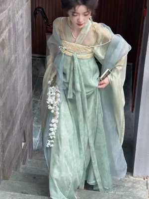 春秋新款浅绿色汉服女款醇鸣南北朝汉元素唐制对襟齐胸超仙气全套