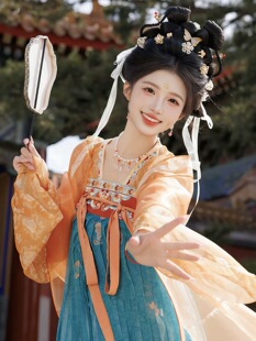 原创汉服女【洛水云裳】唐制重工刺绣一片式齐胸裙上襦披帛春秋季