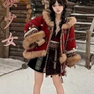 藏族少女上新秋冬款民族风藏风元素刺绣服饰女款改良汉服圣诞套装