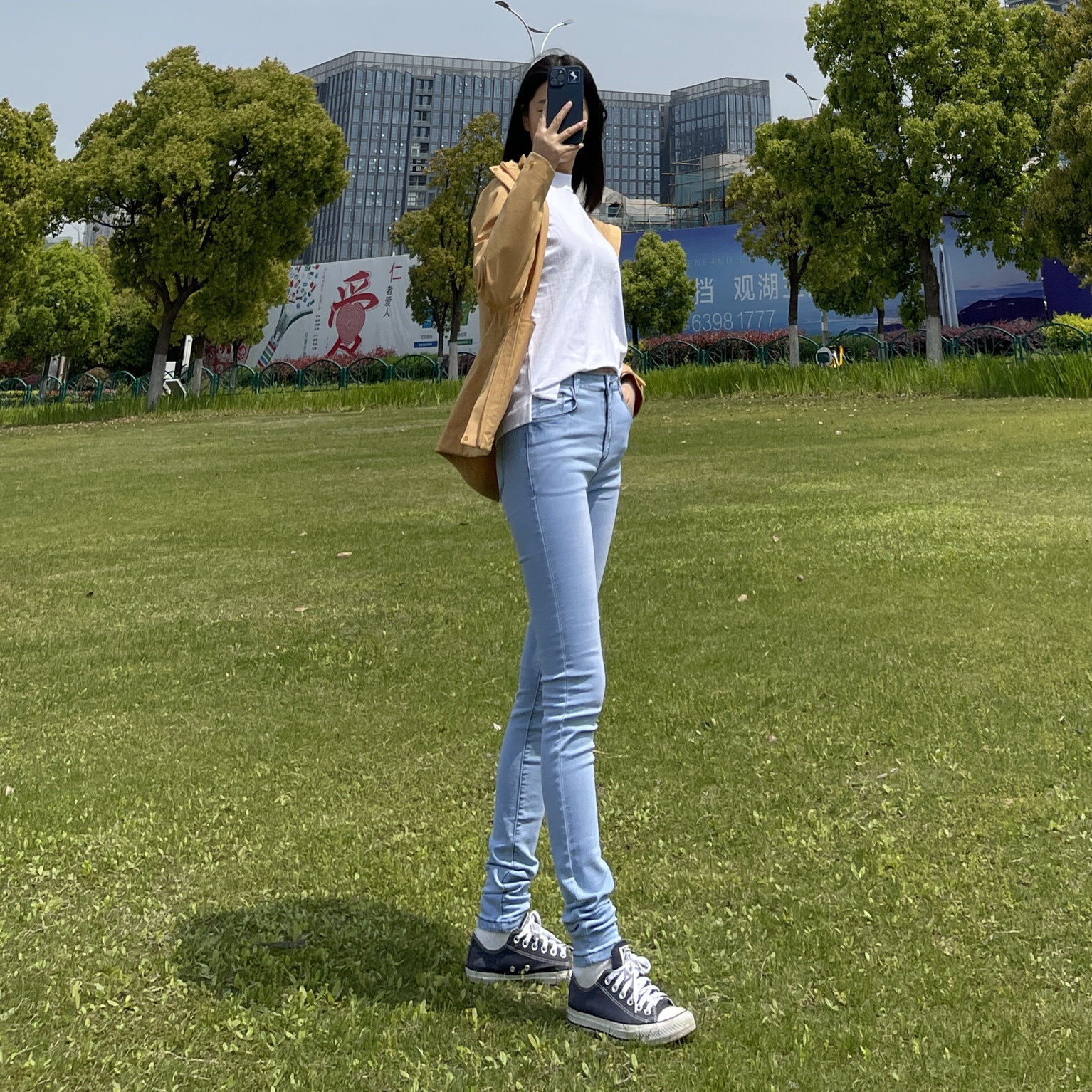 薄款水洗浅色小脚牛仔裤女加长款弹力贴身中高腰显瘦高个子紧身裤