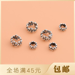 S925纯银泰银复古花朵隔珠 水晶手串配饰 手工diy材料饰品配件