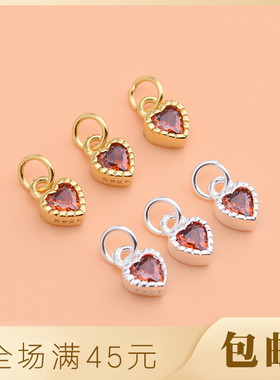 纯银镀金日系锆石小爱心戒指吊坠