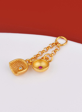 S925纯银古法金簸箕碗流苏吊坠手工diy手链串珠编绳耳饰配件