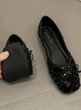 闪闪片单鞋女夏024新款女春秋软底蝴2蝶结62937浅口豆豆鞋时尚亮