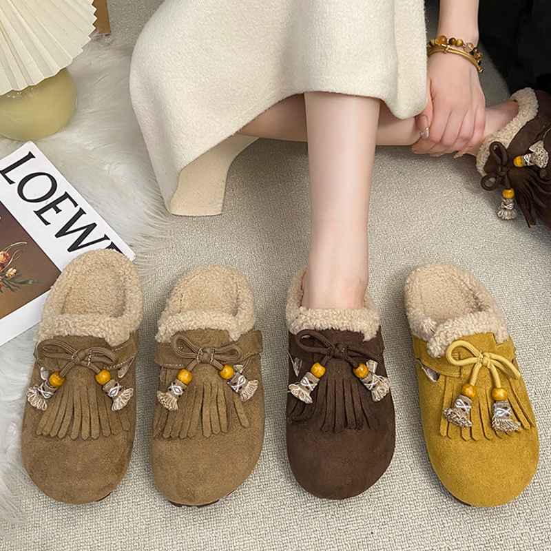 流苏包头毛毛拖鞋外穿2025新款厚底加懒人勃肯拖1201k