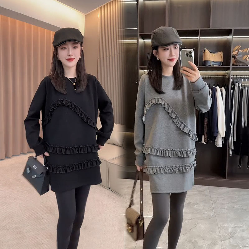 韩版立体荷叶边卫衣裙女2025秋冬新款时尚洋减龄宽松显瘦连衣裙潮