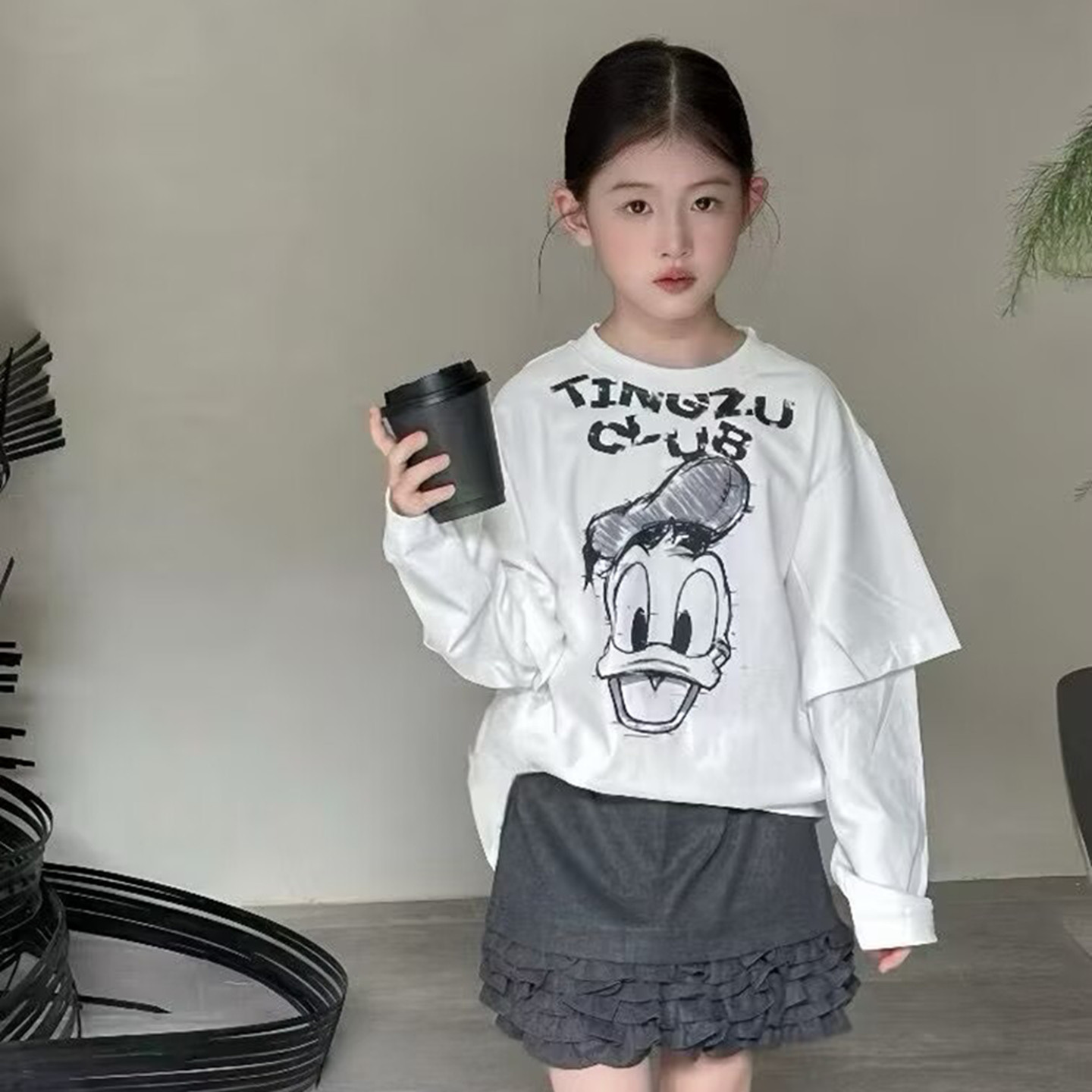 80706乔家长袖T恤衫假两件童装春款男女童卡通体恤中大童