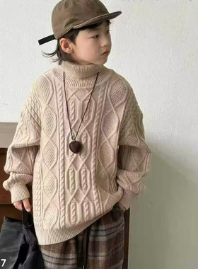 82077E家麻花高领毛衣童装秋冬款男女童针织衫套头衫中大童