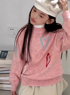 69331乔家毛衣童装秋冬款女童爱心针织衫套头衫中大童