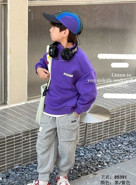 85391木家一体绒卫衣童装秋冬款男女童加绒套头衫中童