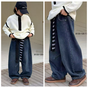 老爹裤 长裤 童装 男女童加绒休闲裤 中大童 秋冬款 8133一体绒牛仔裤