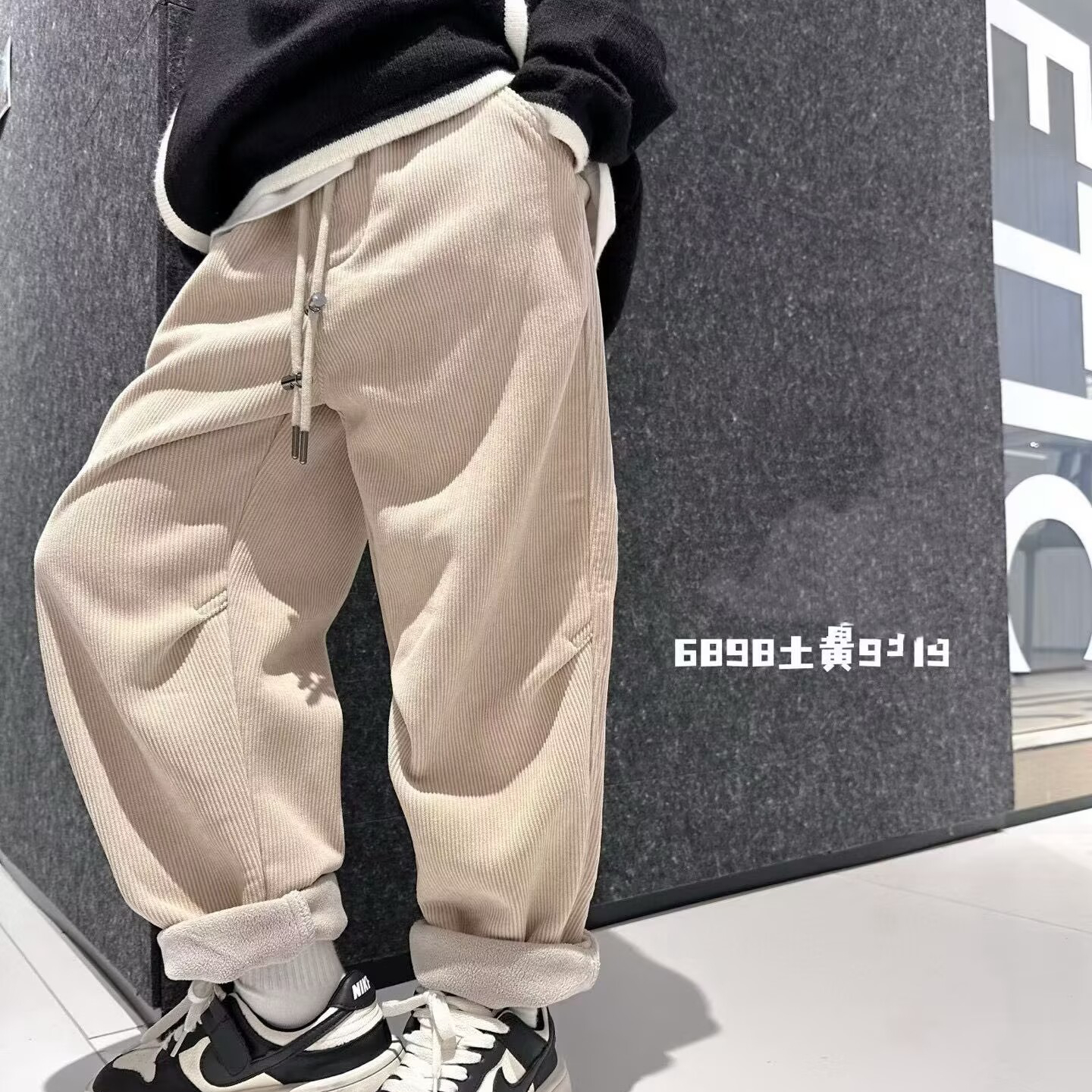 6898爱家一体绒灯芯绒裤童装秋冬款男女童加绒休闲裤长裤中大童