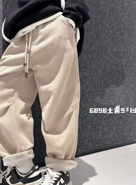 6898爱家一体绒灯芯绒裤童装秋冬款男女童加绒休闲裤长裤中大童