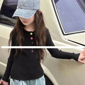套头衫 0215童家打底衫 女童纽扣针织衫 早春款 中童 毛衣童装