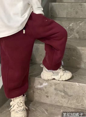 60637木家羊驼绒卫裤童装一条过冬款男女童加厚休闲裤长裤中童