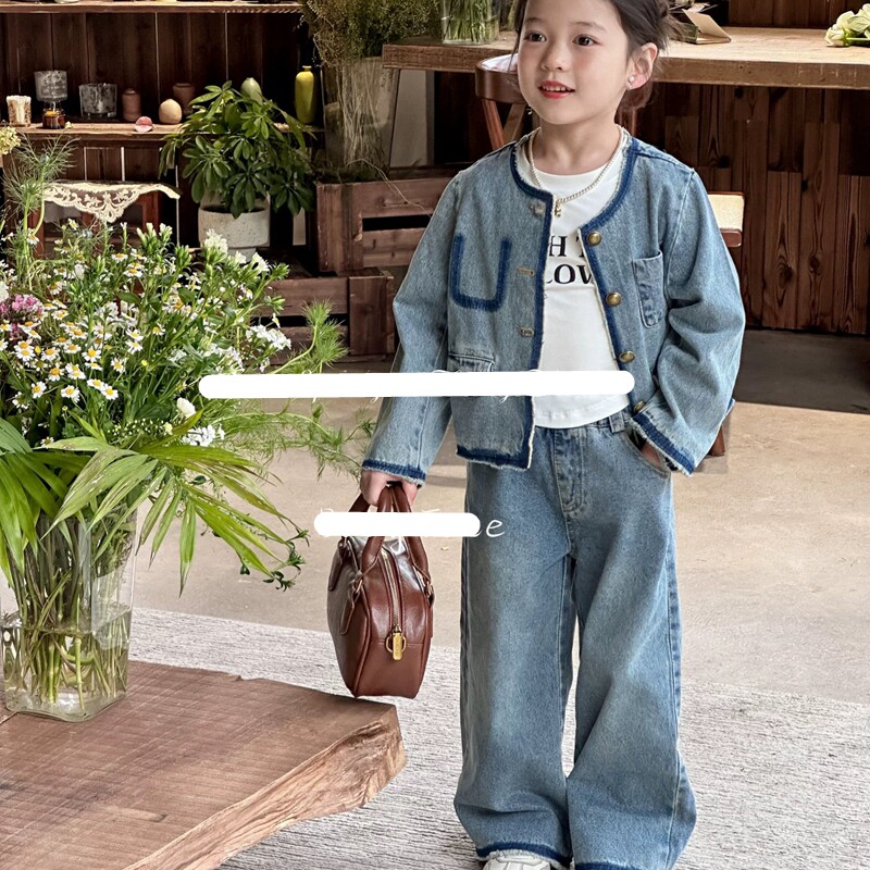 青少年牛仔衣外套套装童装春款女套装