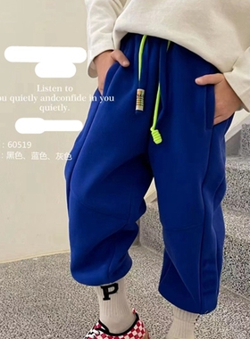 60519木家一体绒卫裤童装秋冬款男女童加绒休闲裤长裤中童