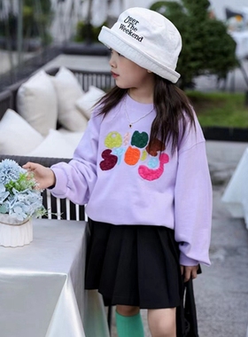 93100木家卫衣童装秋款女童字母套头衫中大童