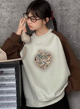 68792牛家卫衣童装秋款女童拼色套头衫中大童