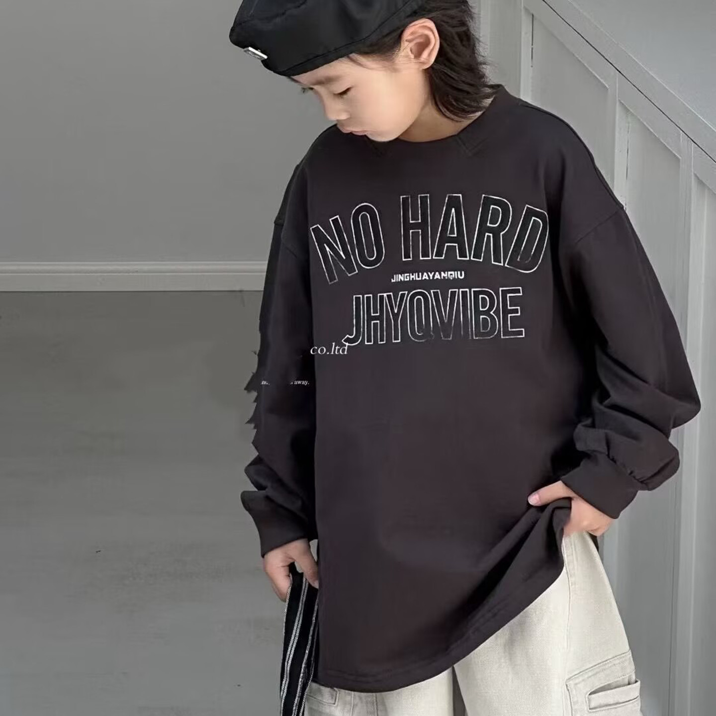 9578童家长袖T恤衫童装春款男女童字母体恤中大童