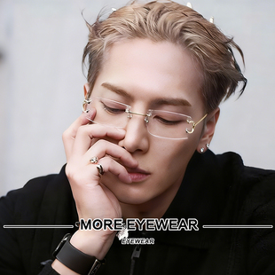 无框眼镜架男CT0488超轻纯钛方形高智感素颜镜女配度数 王嘉尔同款
