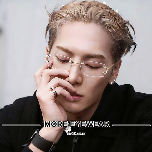 王嘉尔同款无框纯钛眼镜架配度数