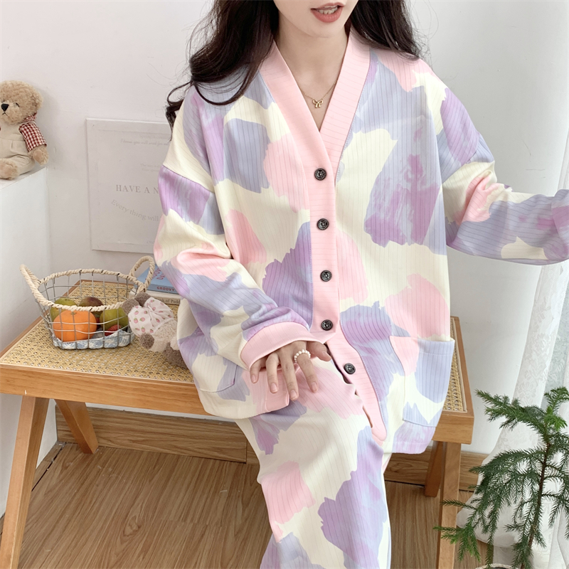 特大码睡衣女长袖春秋季棉绸秋装女生300斤加大甜美休闲家居服