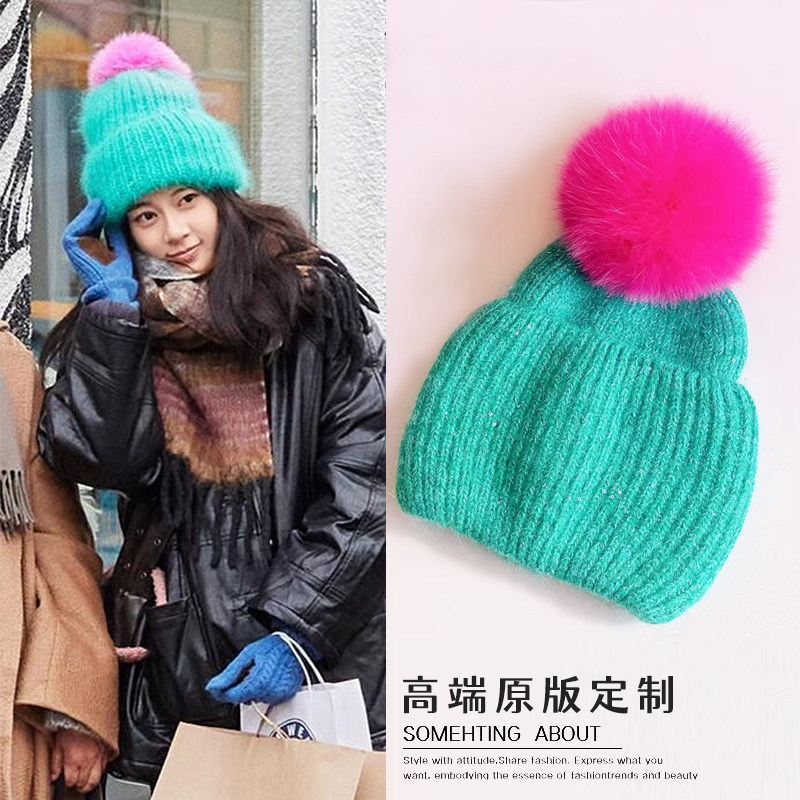 针织帽mjuk套头女兔毛保暖冬天
