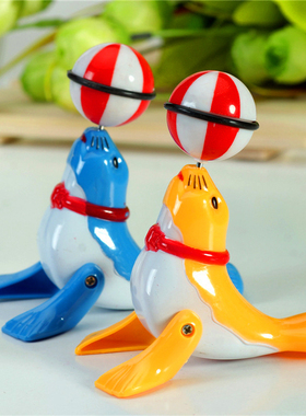 上链发条玩具小动物海狮顶球上弦会跑旋转海豚怀旧儿童宝宝婴幼儿