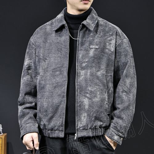 美式复古风翻领羽绒服男2025秋冬季新款通勤外套个性保暖夹克QW21